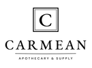 A black logo on a white background featuring a double-lined square frame with a large letter C inside, above the word CARMEAN and the text APOTHECARY & SUPPLY.